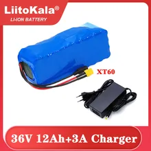 Liitokala-Paquete de batería de iones de litio 18650, alta potencia, XT60, 36 V, 12 Ah, enchufe de equilibrio para coche, motocicleta, patinete eléctrico BMS + cargador