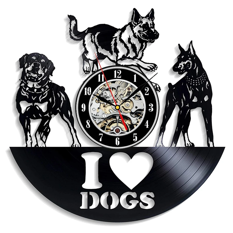 Виниловая запись настенные часы современный дизайн I Love Dog животные виниловые
