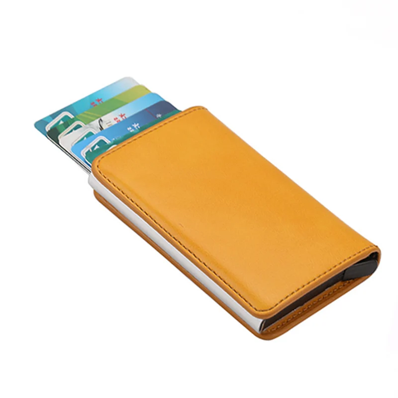 B-yellow Мужской кошелек с защитой от кражи, Rfid, кожаный, Ретро стиль, Мини, тонкий кошелек, сумка для денег, маленькая, тонкая, валлет, тройной, для мужчин, s, Valet, Walket, portomonee - Цвет: B-yellow