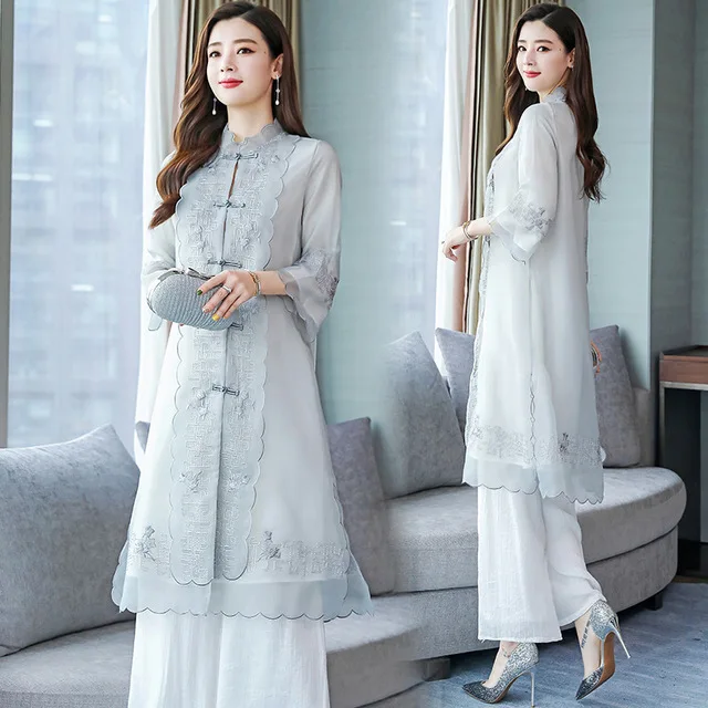 

Chiffon Pant Suit For Mother of the Bride Women Party Wedding Guest Formal Vintage Chinese Style Elegant 2 Piece Sets Pantsuit
