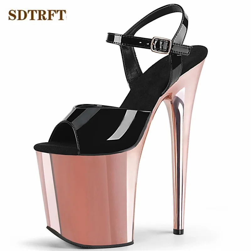 New 2021 Catwalk Shows stiletto Ankle Strap 8 inch Sandals 20cm Thin High-Heeled shoes Women's Electroplated Waterproof pumps
