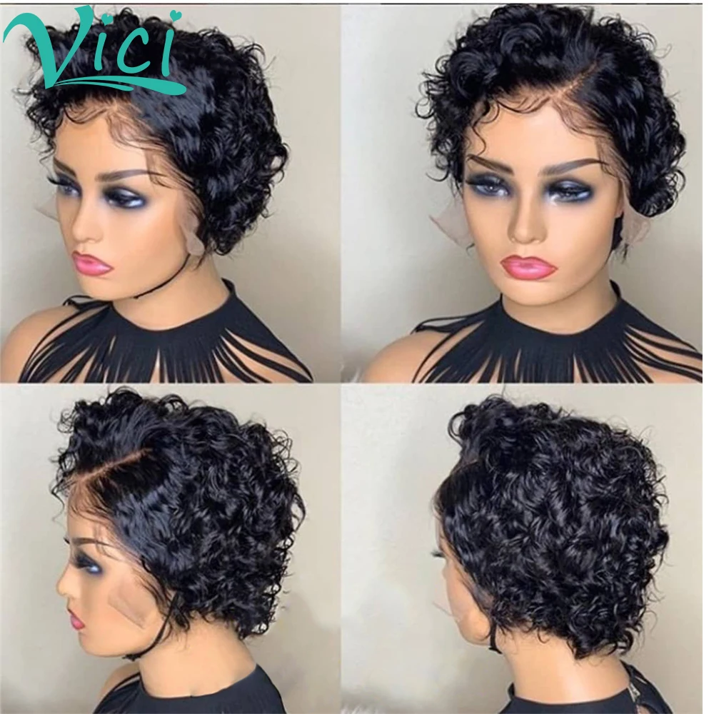 Женский парик с короткими вьющимися волосами из натуральных волос отбеленными