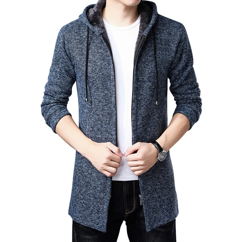 WENYUJH мужской свитер толстый теплый длинный кардиган с капюшоном пальто хлопковой