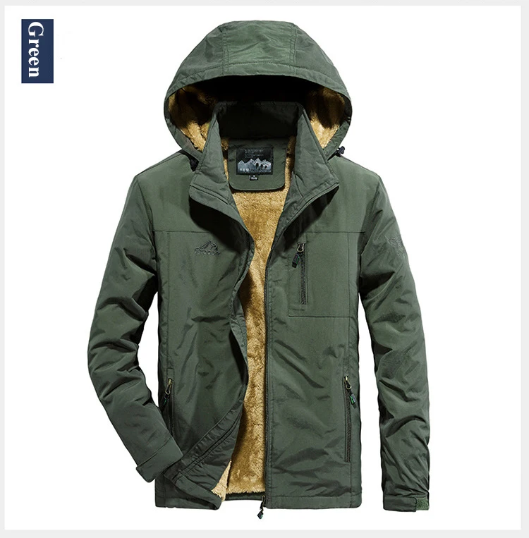Green Jackets Мужские теплые флисовые водонепроницаемые куртки зимние плюс бархатные мужские утепленные куртки мужские пальто Верхняя одежда Размер 4XL, ZA286 - Цвет: Green Jackets