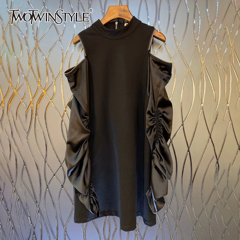 TWOTWINSTYLE повседневное женское платье с рюшами круглым вырезом длинным рукавом