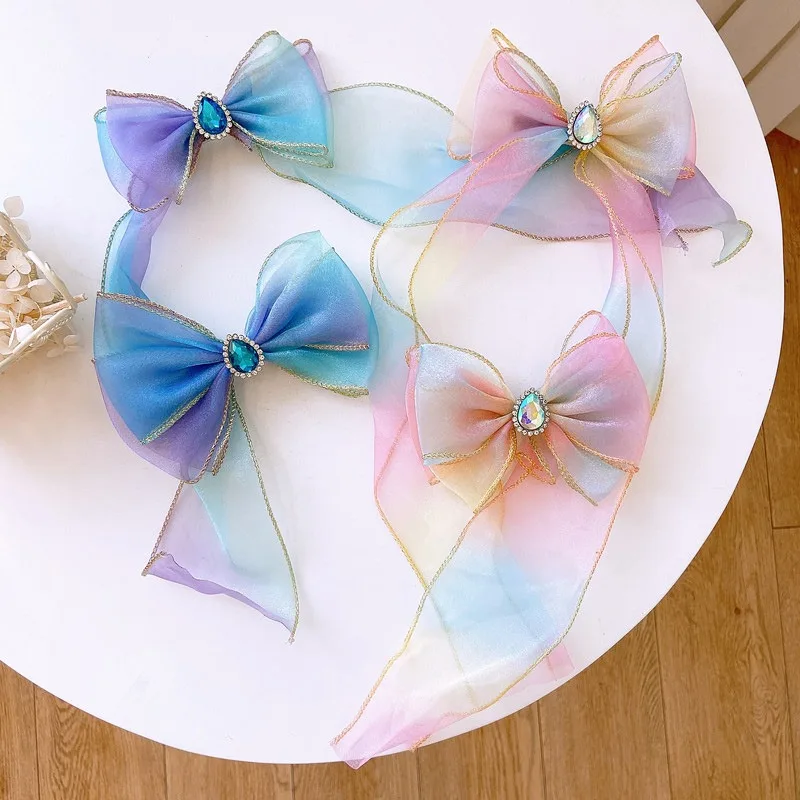 

Korean Stlyle Children Bowknot Hair Bands Ribbon Colorful Lace Yarn Hairpin Hair Clips Cute Barrettes Girls Hair Accessories