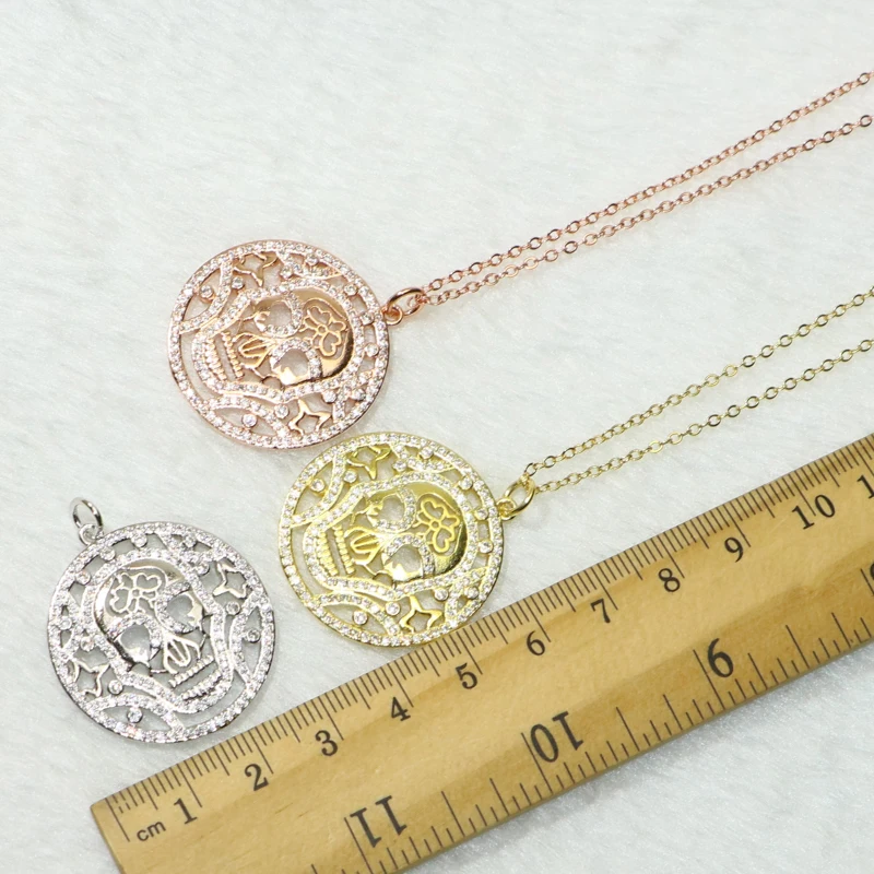 4 шт Череп медаль кулон ожерелье смесь цветов призрак подарок для леди круглый 50218