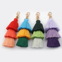 1pcs multi color 3 layers handmade bohemia cotton tassel bag charm key chain fashion jewerly for women gifts decoration