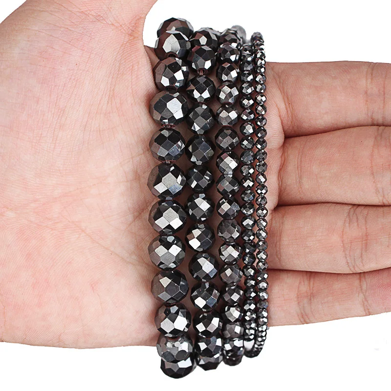 

Natural Stone Beads AAA Highlight Faceted Black Hematite Round Beads 2 3 4 6 8 10MM Fit Diy Handmade Beads For Jewelry Making