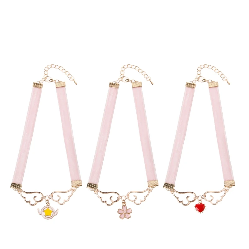 

Cosplay Pendant Necklace Enamel Wing Star Heart Card Captor Sakura Velvet Choker