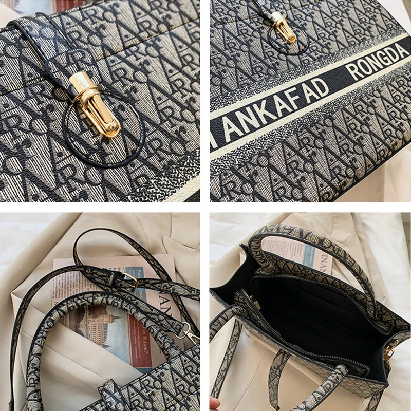 

Classic Fashion Tote Bags For Women's Luxury PU Leather Handbags Female Casual Phone Sachet Shoulder Printing Top-Handle Bag