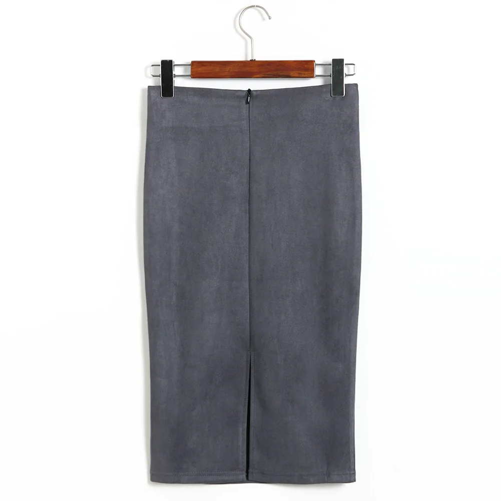 

Pop Autumn Winter Women Pencil Skirt Solid Color Imitation Suede High Waist Lady Split Bodycon Skirts Pop 88