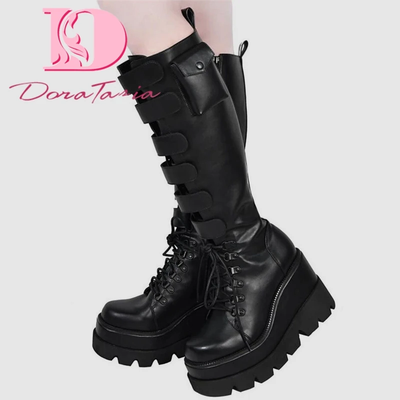 

Big Size 43 brand INS hot ladies punk thigh high boots buckle thick bottom women boots stylish street high platform shoes woman