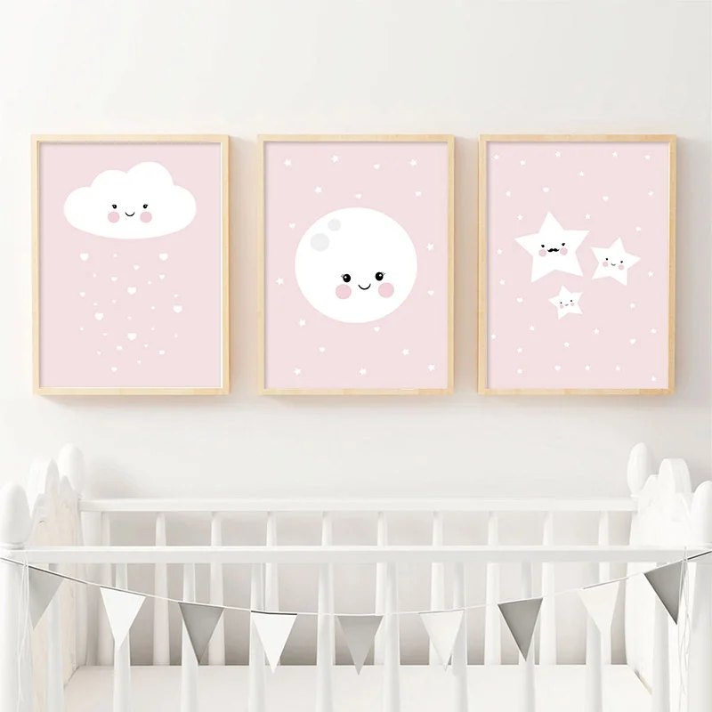 Настенная живопись на холсте розовая луна звезда облако холст плакат для детской