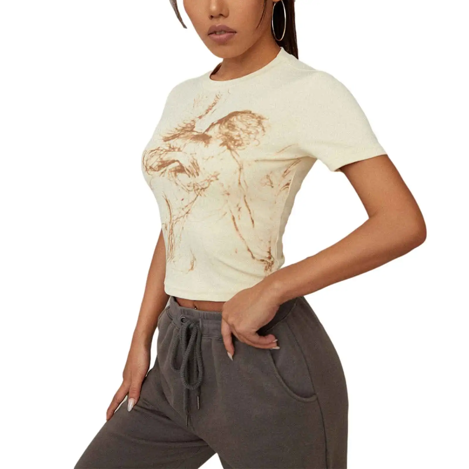 

Женская футболка с коротким рукавом и круглым вырезом, с принтом