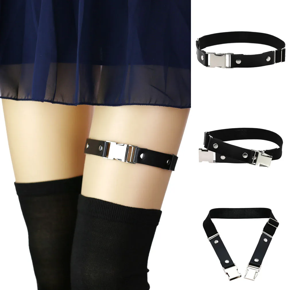 Goth Egirl Women Garter Leg Sexy Punk Gothic PU Leather Elastic Accessories Thigh Ring Suspender Stockings Bondage Body Harness