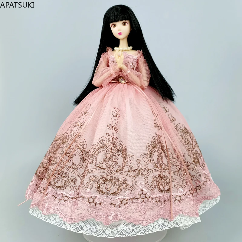 

Розовое свадебное платье ручной работы для кукол Барби одежда принцессы 1/6 аксессуары для кукол с буффами на рукавах с бантом вечернее плат...