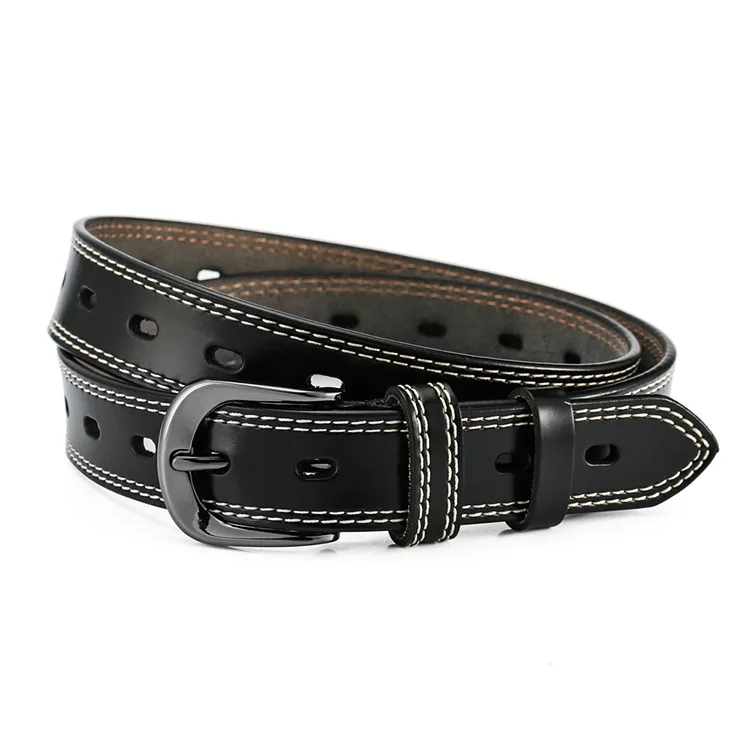 Women's Genuine Real Leather Vintage Belt Ladies Female Fashion Hollow Pin Buckle Waist Band High Quality Cowhide Jeans Belts