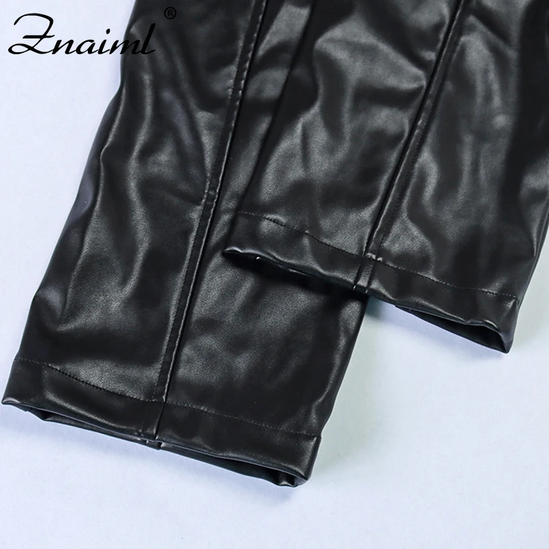 

Znaiml Autumn Winter Fashion Women High Waist Black Faux Leather Pants Lady PU Loose Pencil Trousers Elegant Pocket Streetwear
