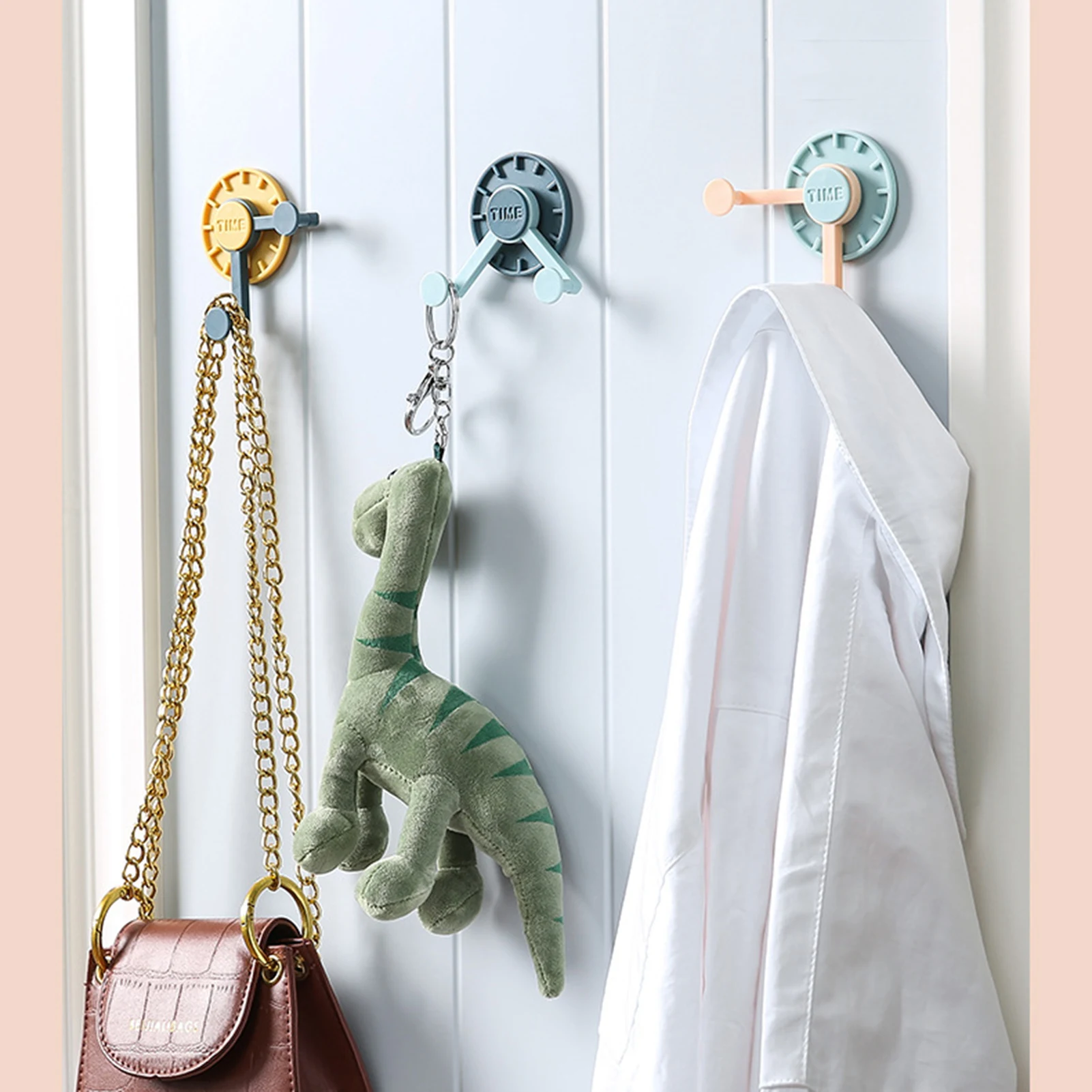 

4Pcs Rotating Multifunctional Wall Mounted Door Back Coats Hats Clock Hooks