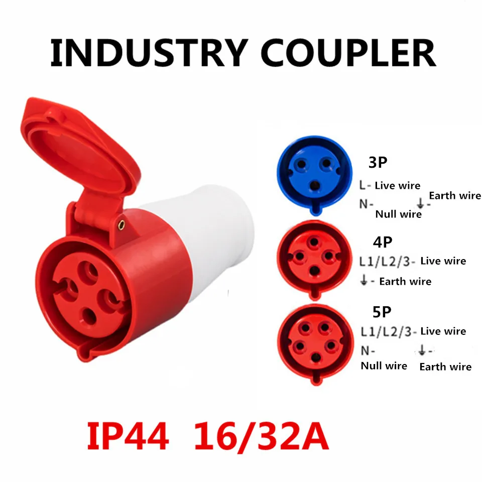 

IP44 Waterproof 3P/4P/5P 16A 32A Electrical Connector Power Connecting MALE FEMALE Industrial Coupler 220V 380V