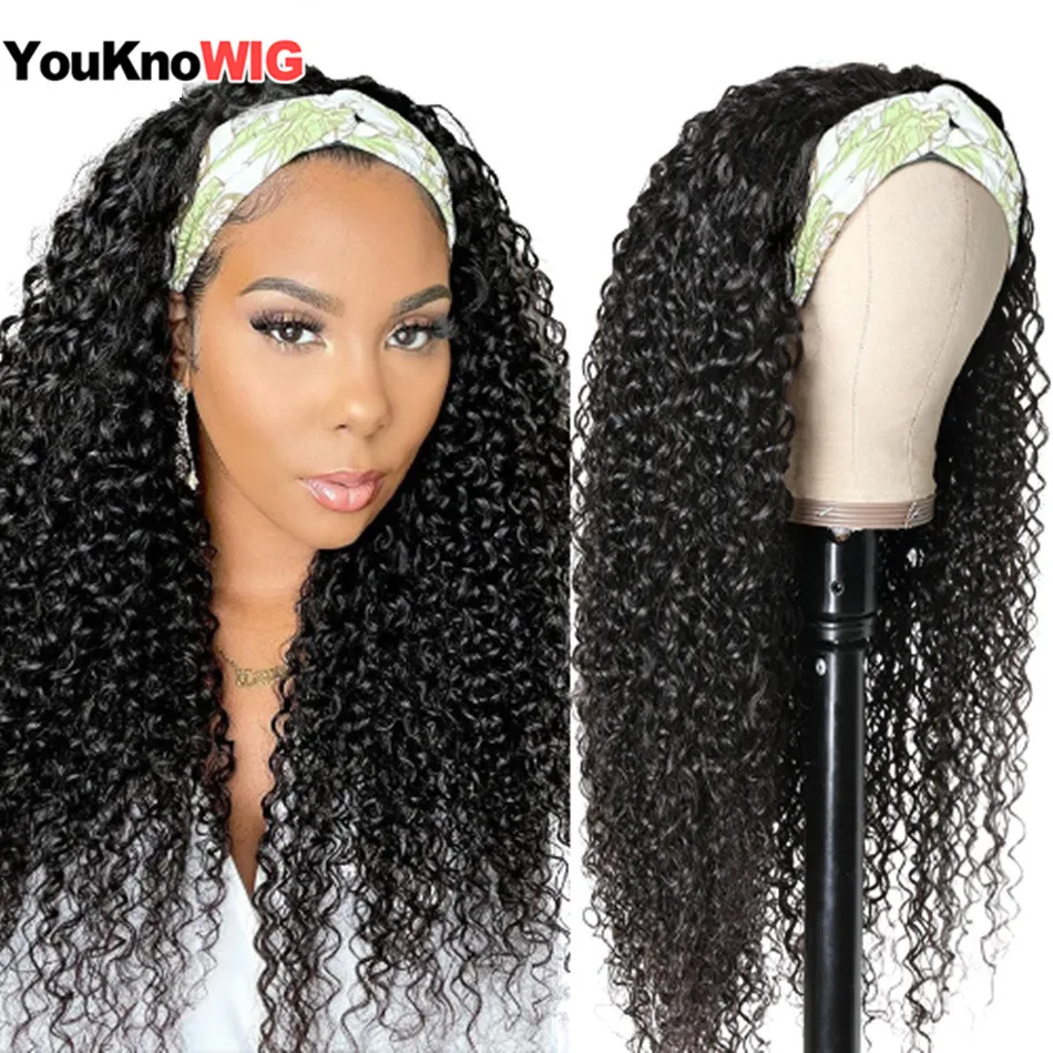 

Парики бразильские кудрявые с головной повязкой, человеческие волосы, безклеевой шарф, парики без повреждений из человеческих волос для че...