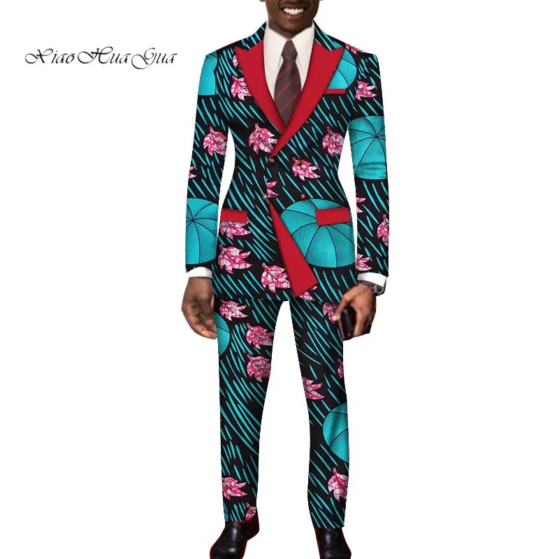 

2 Pcs Men Set African Outfits Bazin Riche Causal Suits Blazer and Pants Formal Batik African Print Men Fashion Clothing WYN252