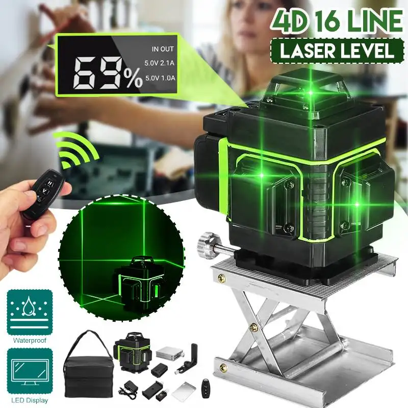 4D 16 Lines Green Laser Levels 360 Horizontal &Vertical Cross Lines With Auto Self-Leveling super powerful Indoors and Outdoors