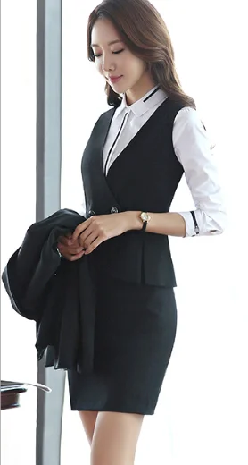 3 Piece with skirt Модные деловые брючные костюмы, Униформа, формальный пиджак и длинные брюки, Блейзер, набор, темно-синие женские костюмы из двух частей - Цвет: 3 Piece with skirt