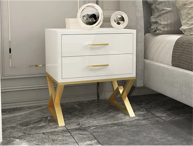 White Modern Iron Casting Golden Nightstand Coffee End Bedside Table Home Furniture Nightstand Cabinet Cupboard Bed Room
