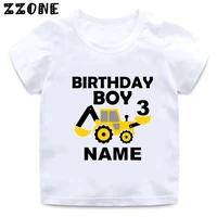 customize name birthday kids t shirt cartoon excavator number 1 9 print boys t shirt baby children party tops clotheshkp2485