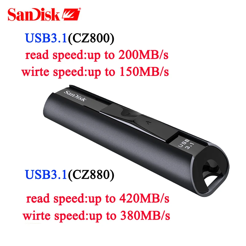 Флеш накопитель SanDisk CZ800/CZ880 USB 3 1 Твердотельный 64 ГБ 128 256 ГБ|USB флэш-накопители| |