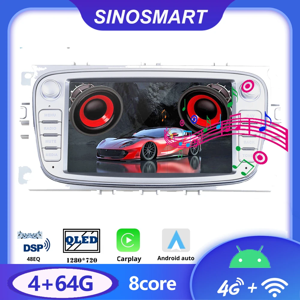 

SINOSMART Автомобильный GPS навигационный плеер для Ford Focus 2 3 Kuga Mondeo Fiesta 8-ядерный процессор, DSP