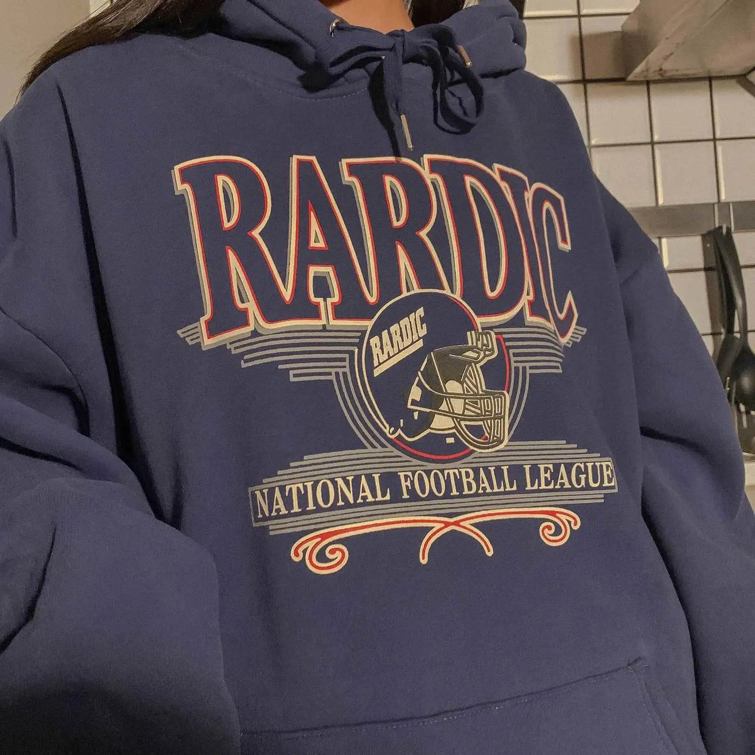 

Navy Vintage Brand Letters Pattern America Vintage Hoodies for Teens Girls Sweatshirt Women Oversized Warm Winter Tops Harajuku