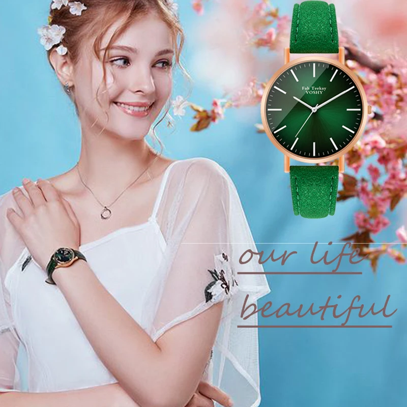 Роскошные женские часы Модные фиолетовые зеленые блестящие Кварцевые