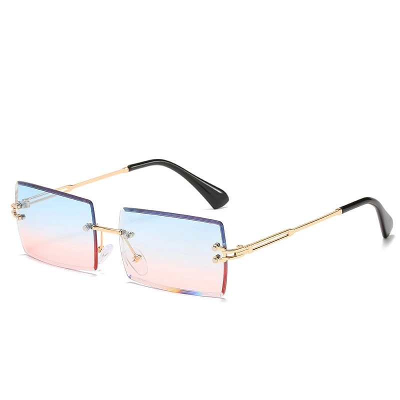 

2020 new square frameless cut-edge sunglasses European and American fashion sunglasses female progressive color sunglasses