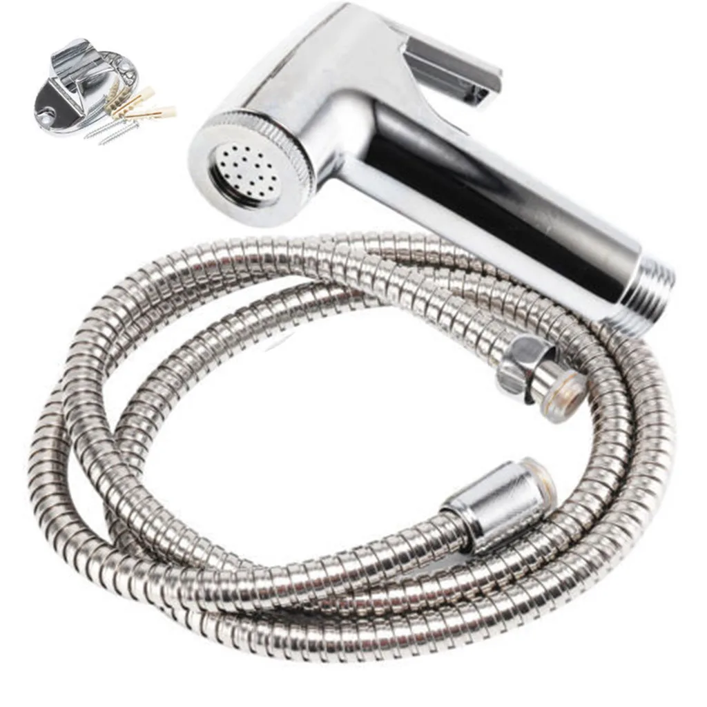 

New Toilet Bidet Tap Set Spray Chrome Hygienic Toilet Shower Head Hose Set Bathroom Seat Nozzle Attachment Hose Bath Tools