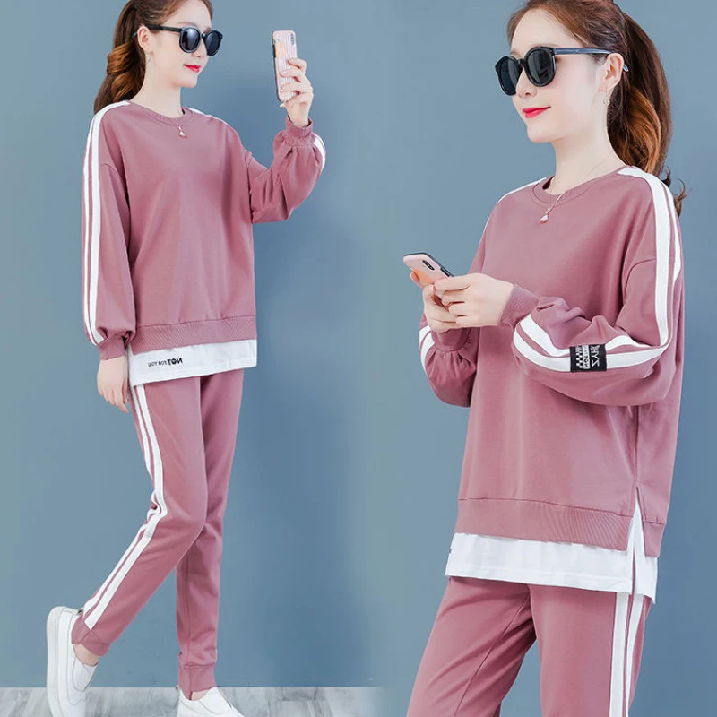 Женские осенние модные спортивные костюмы повседневный однотонный спортивный