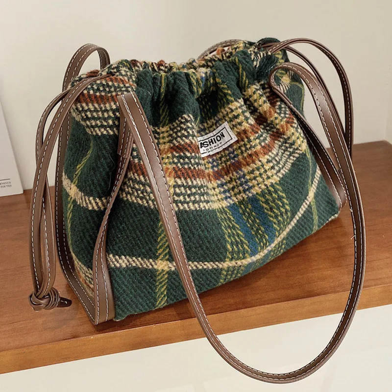 

Высококачественная парусиновая винтажная женская сумка-тоут 2021 года, зимняя новая большая клетчатая сумка на плечо большой емкости, сумка-...