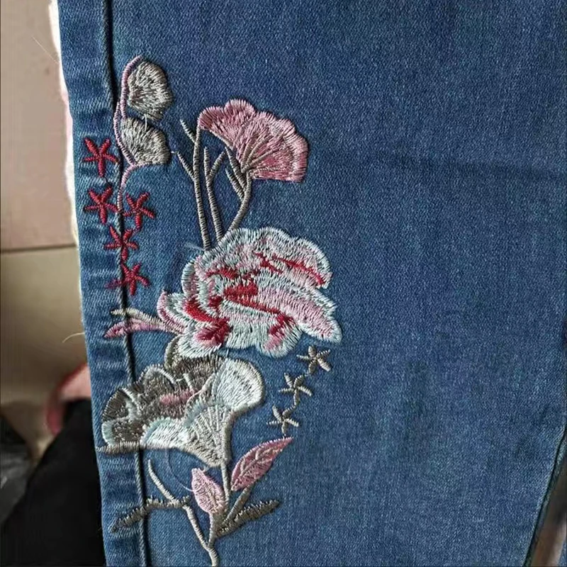 Mom's Embroidered Floral Straight Jeans Oversized 34 High Waist Harem Denim Pants Trendy Loose Vintage Cowboy Trousers Women New