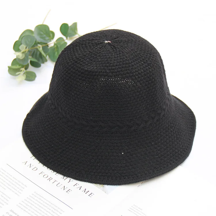 

Chic Solid Color Hollow out Bucket Hat Women Summer Sun Protection Sun Hat Casual Thin Knitted Bucket Hat Fashion