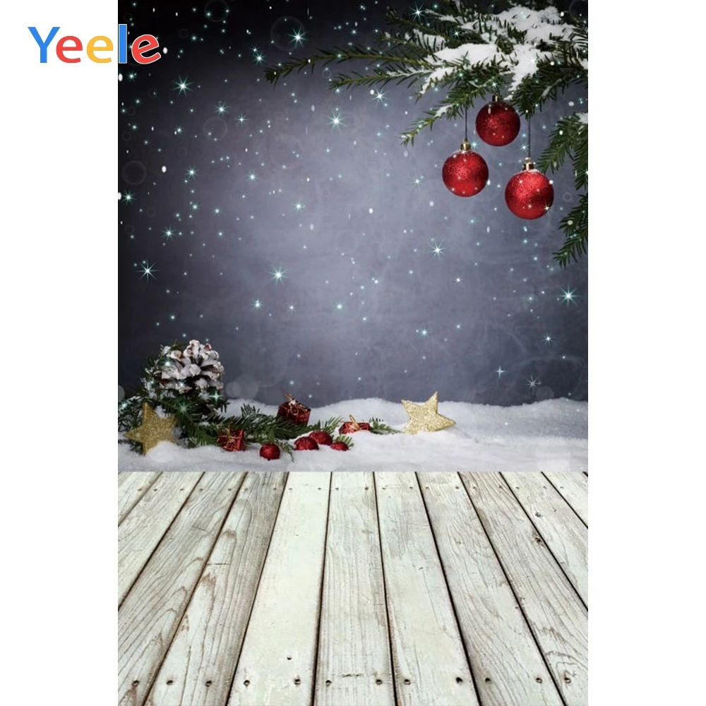 Фон для фотосъемки с рождественской елкой веткой шариком звездой снежной доской
