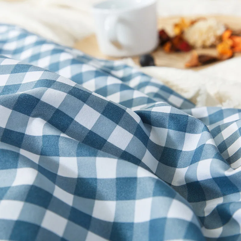 Navy Grid Duvet Cover Aloe Cotton Bedding Blue With White Plaid Geometric Pattern Pillowcase 3/4pcs Queen Size | Дом и сад