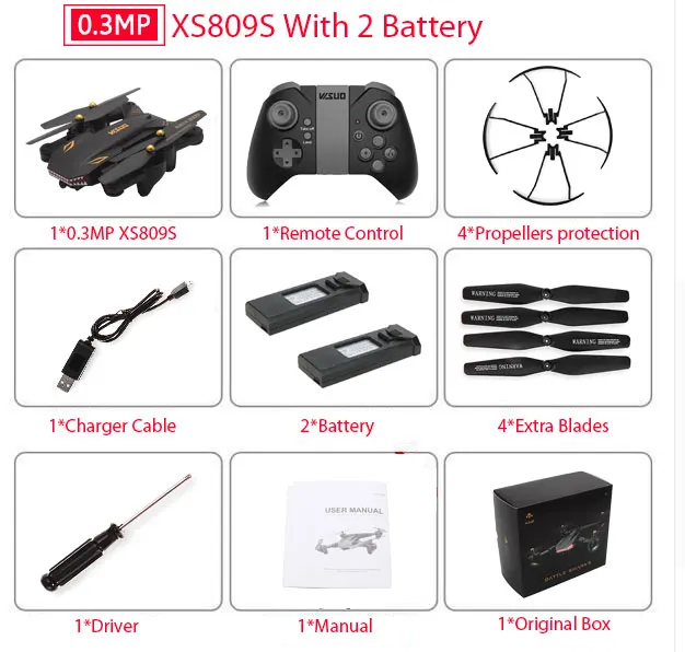 0.3MP 2B Color Box VISUO XS809S XS809HW складной селфи Дрон с широкоугольным 0.3MP/2MP HD камерой Квадрокоптер WiFi FPV RC вертолет мини Дрон xs809 - Цвет: 0.3MP 2B Color Box