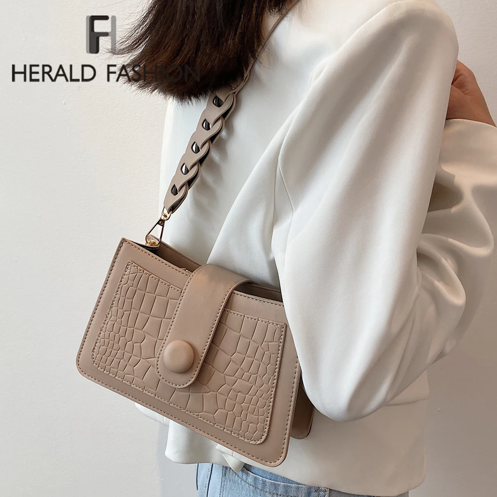 

Hollow Out Strap Design PU Leather Ladies Tote Bags 2021 Vintage Trend Shoulder Bags Women's Branded Crocodile Pattern Handbags