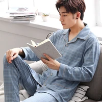 mens pajamas cotton long sleeved spring and autumn plus fat and thinner home service suit