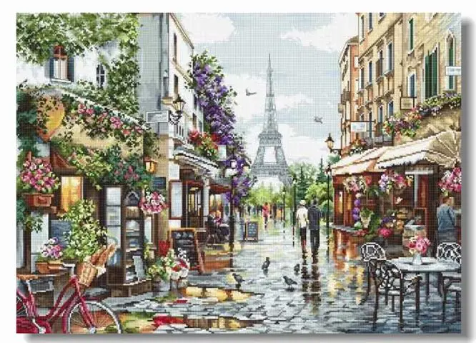 

Paris Flower Street Needlework,Bricolage Set 16ct 14CT Cross stitch,Embroidery kits Cross-Stitching Patterns,DIY Handmade Decor
