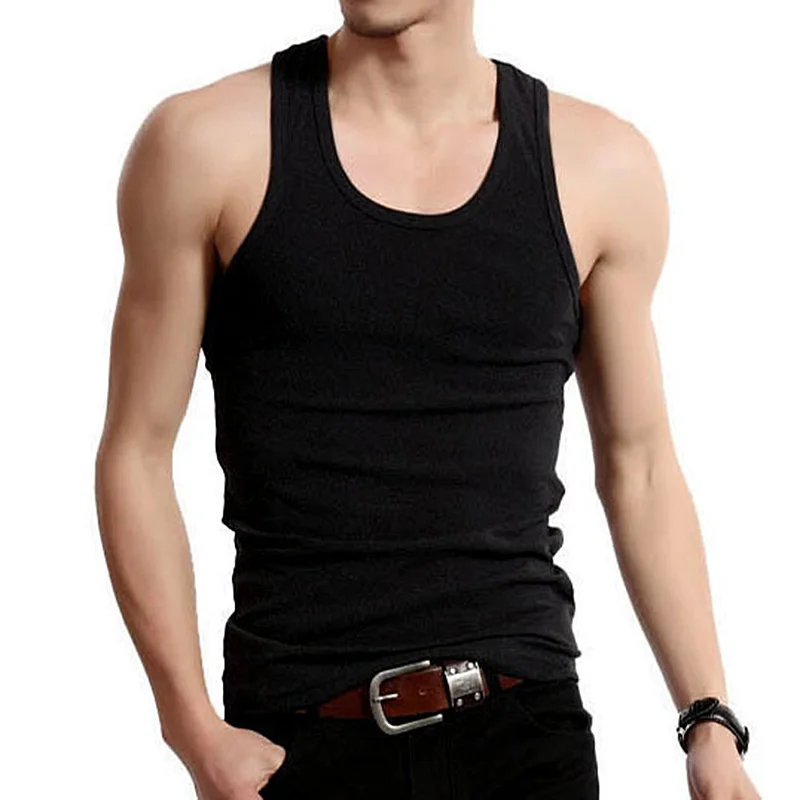 Men Underwear Vest Sleeveless Fitness Tank Tops Solid Color Men Elastic Breathable Vests O-neck Undershirts Thin Slim T-shirt