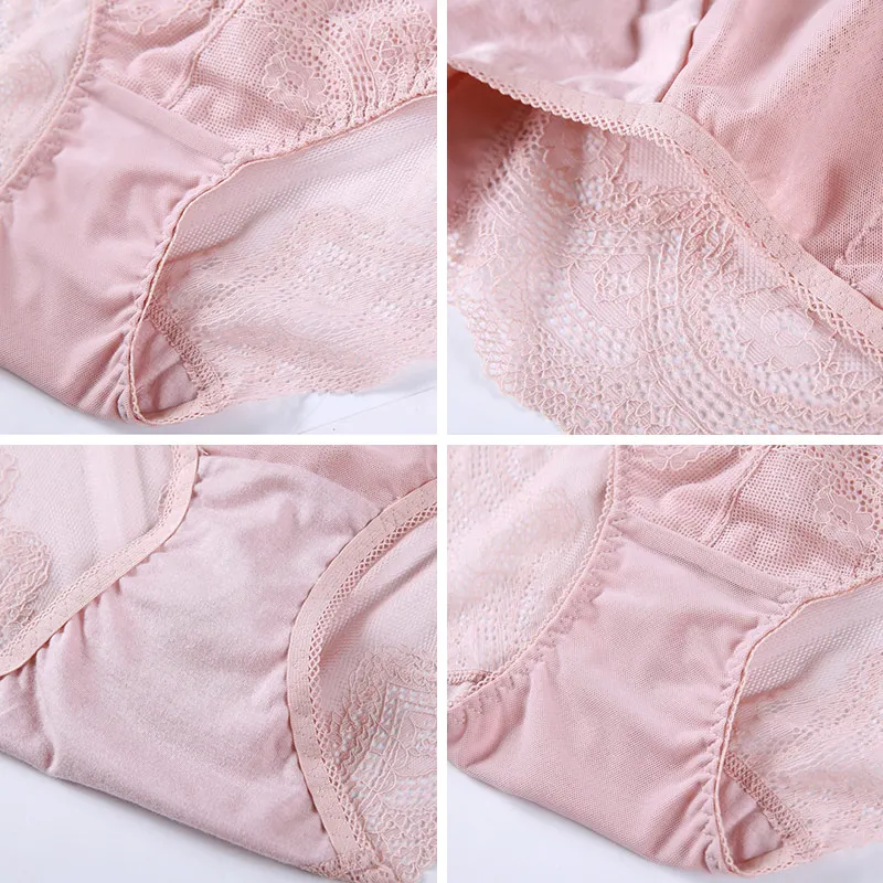 

Hollow Out Panties Women Sexy Full Lace Transparent Underwear High Waist Comfortable Seamless Briefs Mesh Plus Size Lingerie