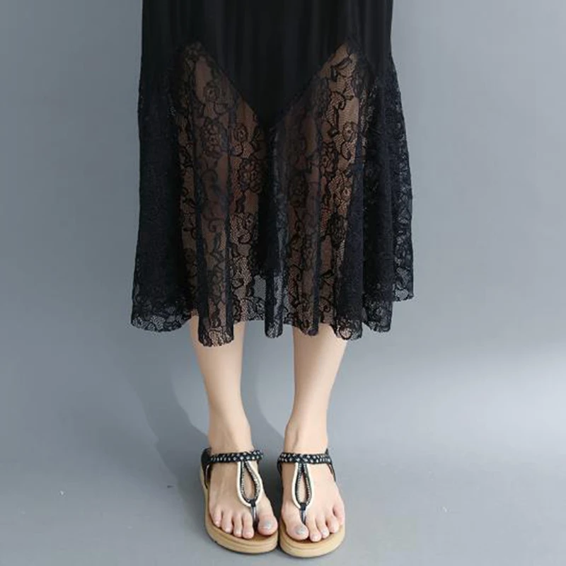 Большая женская 300jin жира мм летнее платье с кружевным плетением и модала длинное